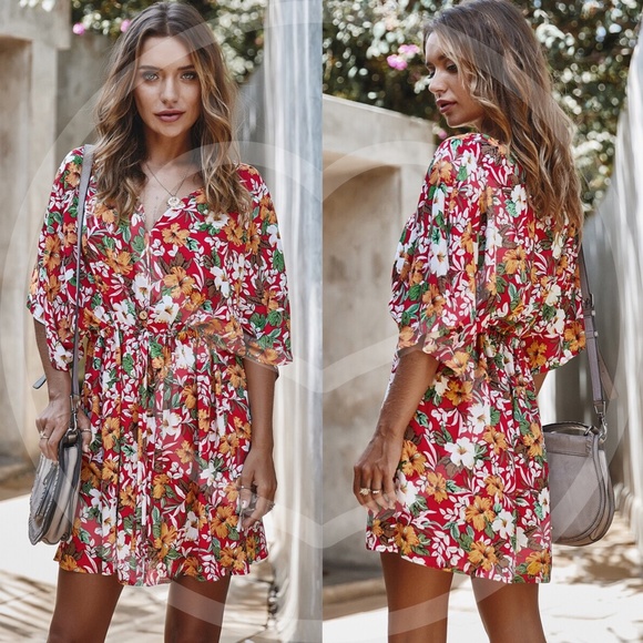 DIDI floral Print Summer lovin' Dress - RED - Picture 2 of 3